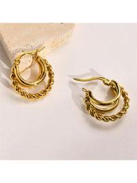 Waterproof 18K Gold Plated Stainless Steel Earrings - Twisted Hoops Trio