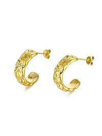 Waterproof 18K Gold Plated Stainless Steel Earrings -  Hammered Half Hoop