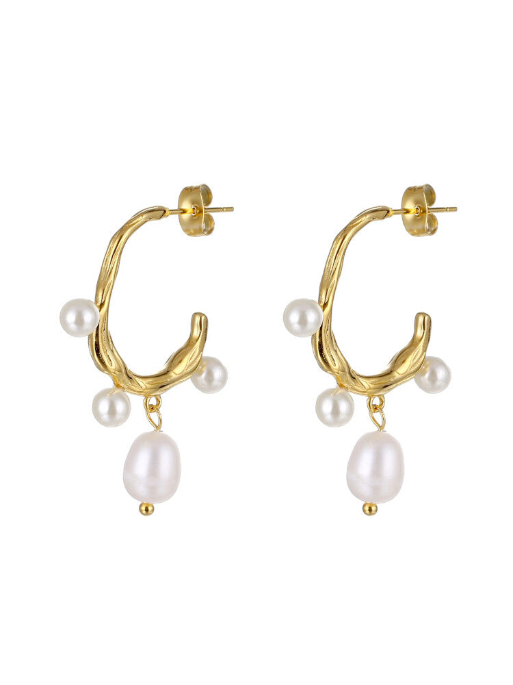 Waterproof 18K Gold Plated Stainless Steel Earrings - Irregular Freshwater Pearl Studs