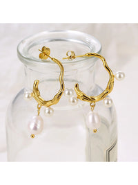 Waterproof 18K Gold Plated Stainless Steel Earrings - Irregular Freshwater Pearl Studs