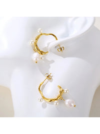 Waterproof 18K Gold Plated Stainless Steel Earrings - Irregular Freshwater Pearl Studs