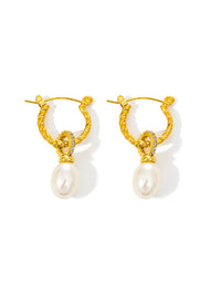 Waterproof 18K Gold Plated Stainless Steel Earrings - Elegant Pearl Hoop