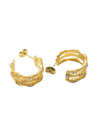 Waterproof 18K Gold Plated Stainless Steel Earrings - Irregular Triple Layered Stud