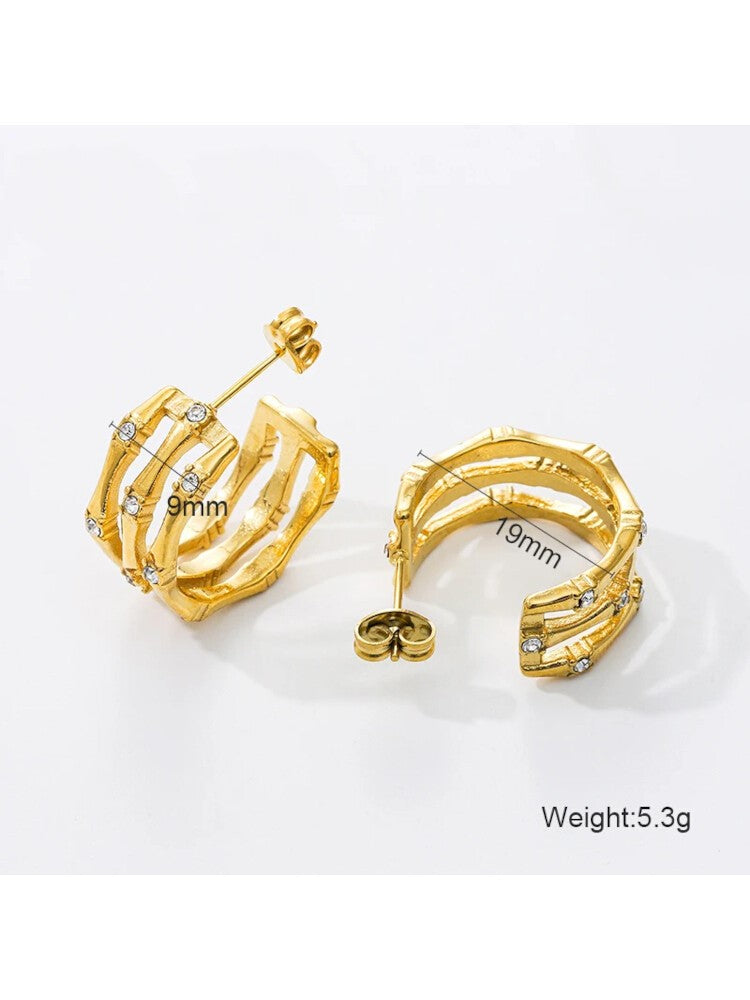 Waterproof 18K Gold Plated Stainless Steel Earrings - Irregular Triple Layered Stud