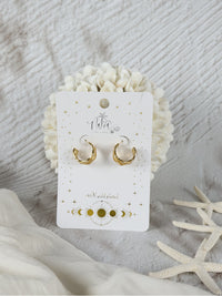 Waterproof 18K Gold Plated Stainless Steel Earrings - Irregular Triple Layered Stud