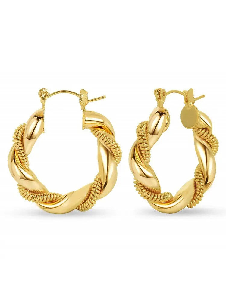 Waterproof 18K Gold Plated Stainless Steel Earrings - Twisted Hoop