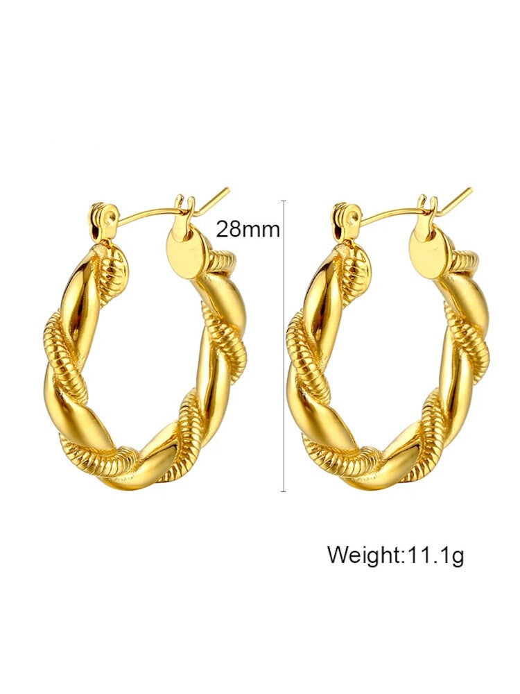 Waterproof 18K Gold Plated Stainless Steel Earrings - Twisted Hoop