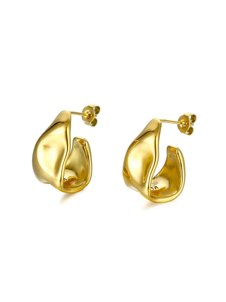 Waterproof 18K Gold Plated Stainless Steel Earrings - Chunky Irregular Hoop