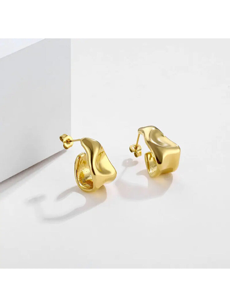 Waterproof 18K Gold Plated Stainless Steel Earrings - Chunky Irregular Hoop