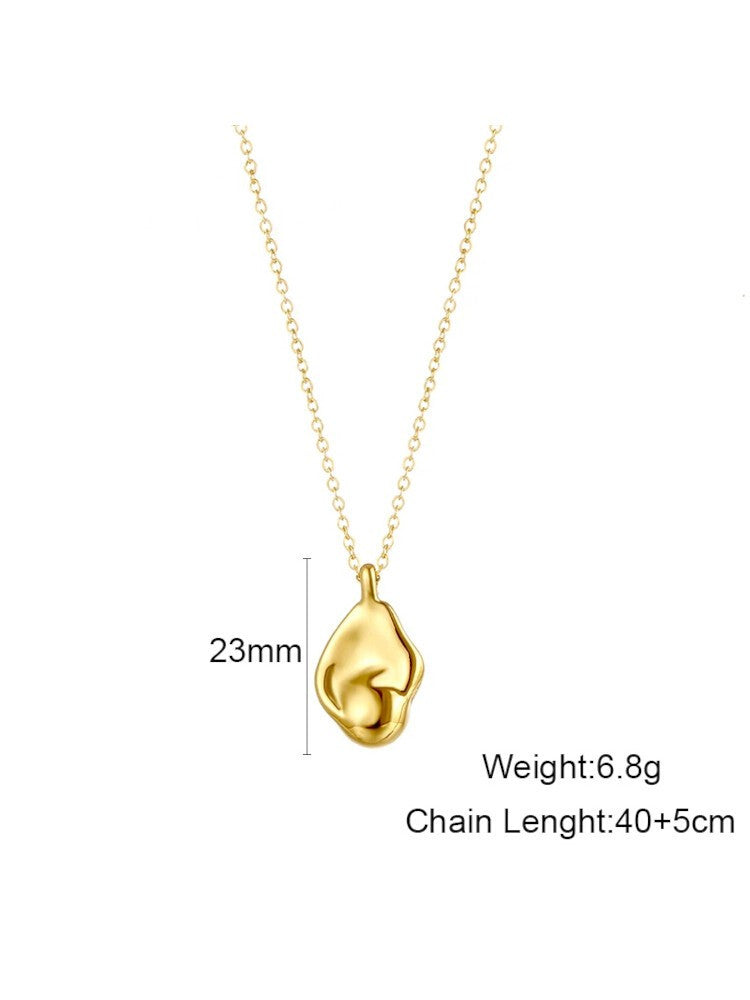 Waterproof 18K Gold Plated Stainless Steel Necklace - Irregular Hammered Waterdrop