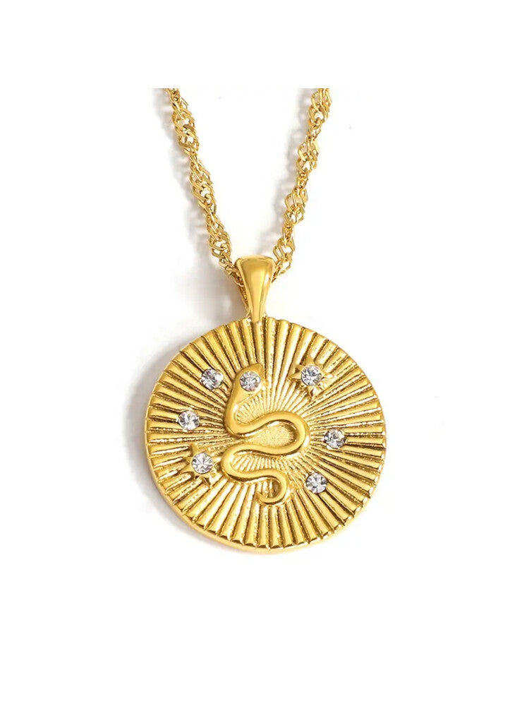 Waterproof 18K Gold Plated Stainless Steel Necklace - Sunburst Snake