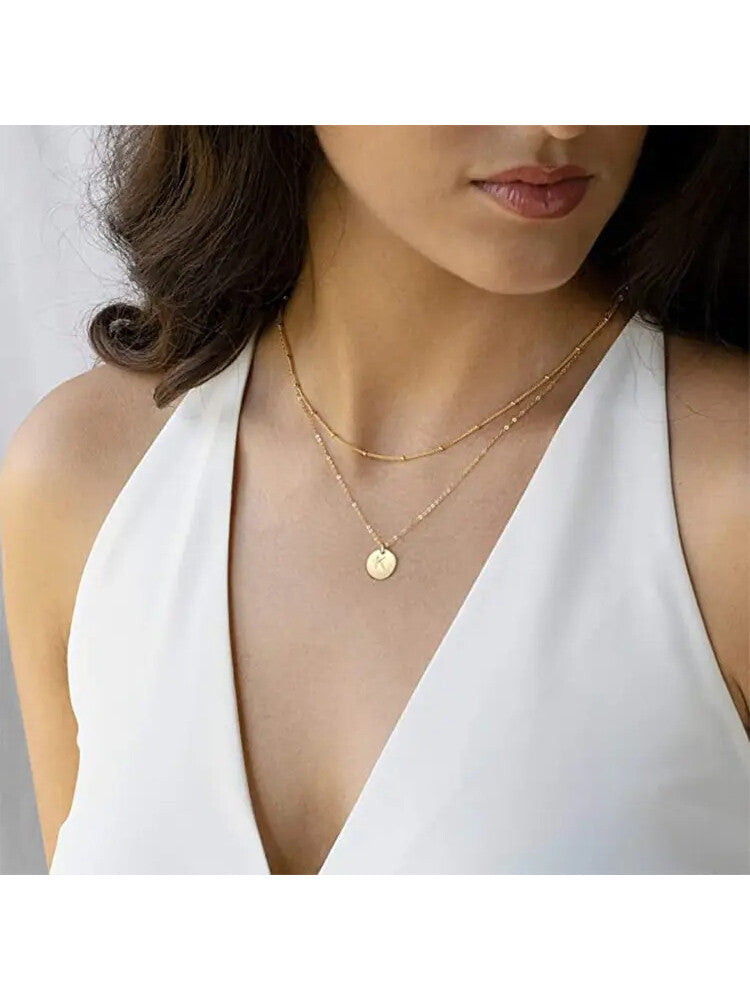 Waterproof 18K Gold Plated Stainless Steel Necklace - Dainty Double Layer Initial A-Z Pack