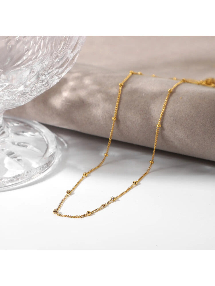 Waterproof 18K Gold Plated Stainless Steel Necklace - Beaded Ball Chain