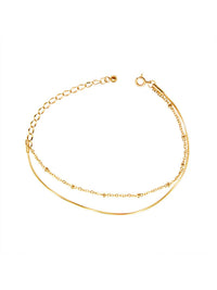 Waterproof 18K Gold Plated Stainless Steel Bracelet - Double Layer Beaded Ball Chain