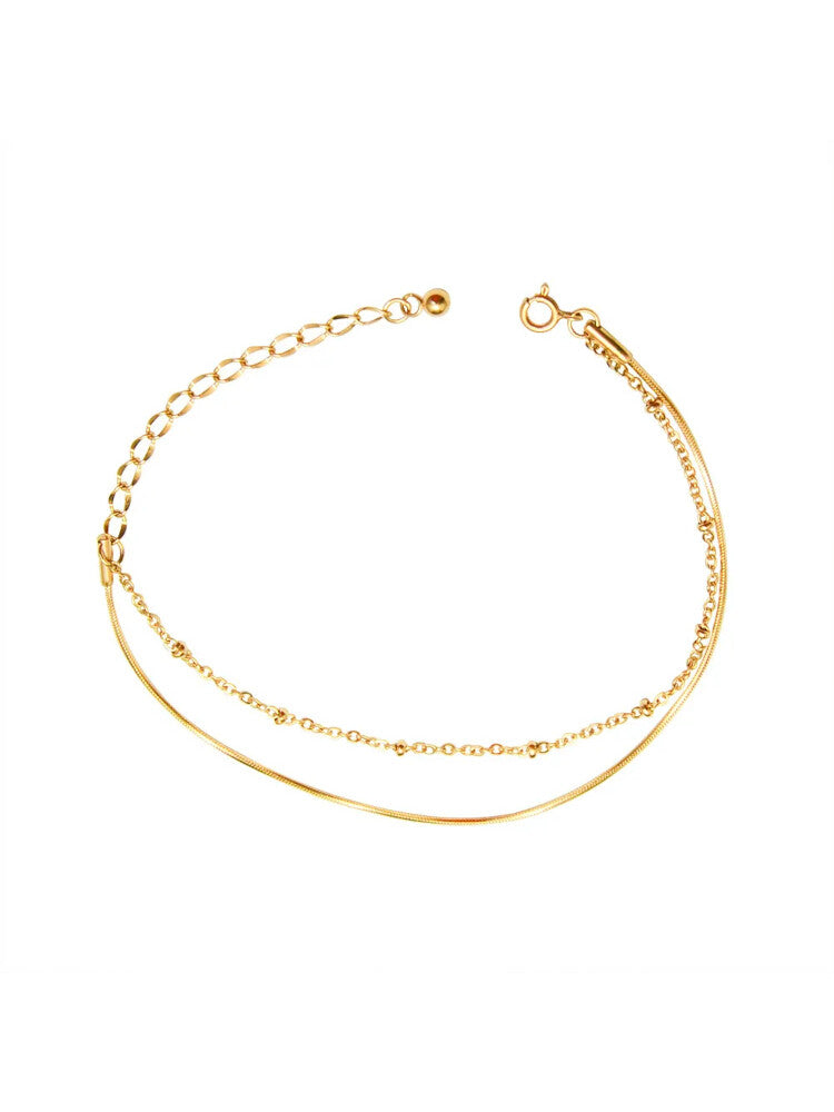 Waterproof 18K Gold Plated Stainless Steel Bracelet - Double Layer Beaded Ball Chain