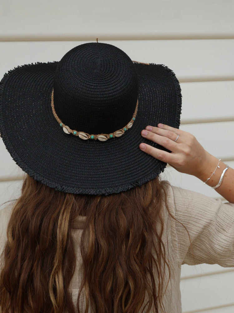 Floppy Cowrie Shell Sun Hat - Seychelles - Black