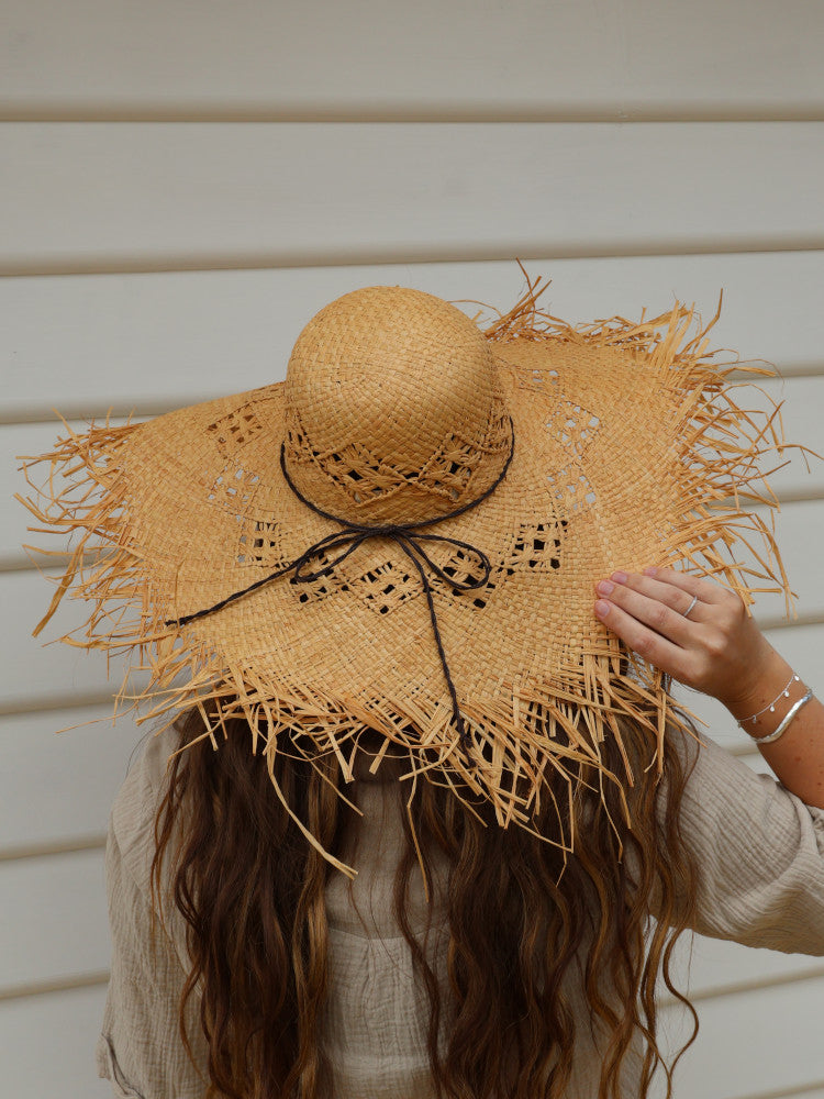 Floppy Frayed Raffia Sun Hat - Barbados - Natural