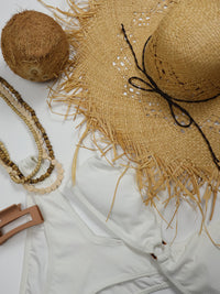 Floppy Frayed Raffia Sun Hat - Barbados - Natural