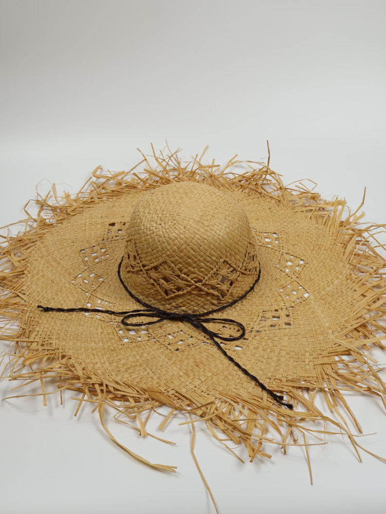 Floppy Frayed Raffia Sun Hat - Barbados - Natural