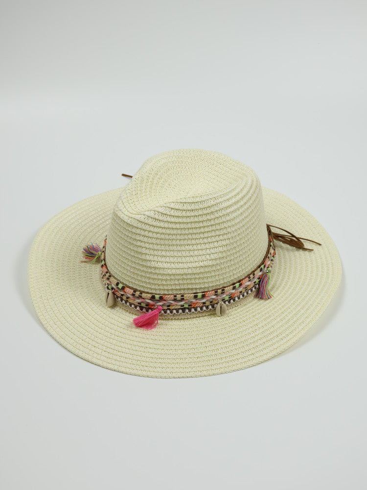 Fedora Shell + Tassel Sun Hat - Ibiza - Ivory