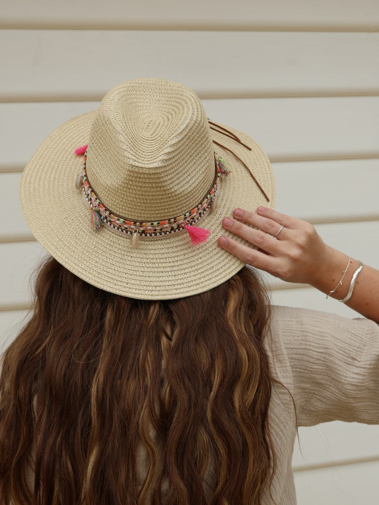 Fedora Shell + Tassel Sun Hat - Ibiza - Sand