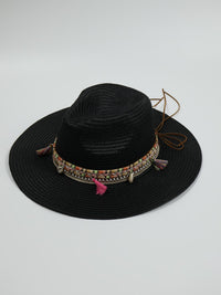 Fedora Shell + Tassel Sun Hat - Ibiza - Black