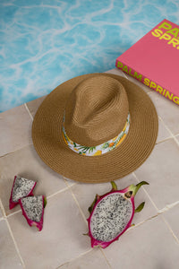 Fedora Sun Hat - Saint Tropez - Pineapples + Frangipanis