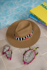 Fedora Sun Hat - Saint Tropez - Watermelon + Black & White Stripes