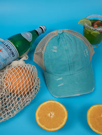Vintage Washed Cap - 100% Cotton - Byron Bay - Ponytail Cap - Sky Blue