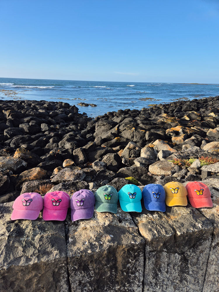 Vintage Washed Cap - 100% Cotton - Byron Bay - Butterfly - Lagoon