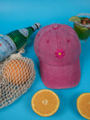 Vintage Washed Cap - 100% Cotton - Byron Bay - Flower - Strawberry Pink