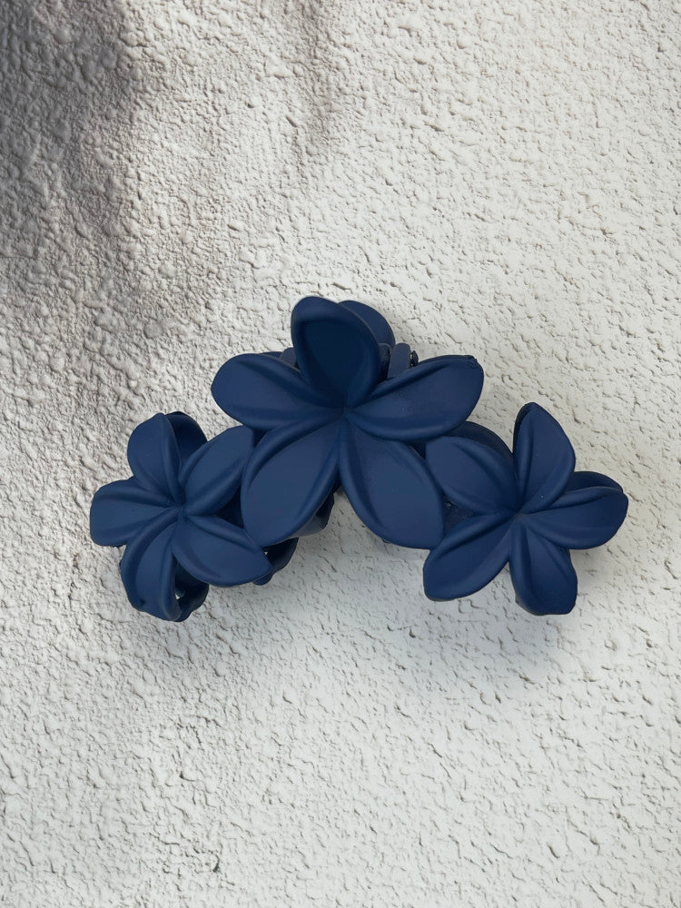 Claw Clip - Frangipani Flower Trio - Navy