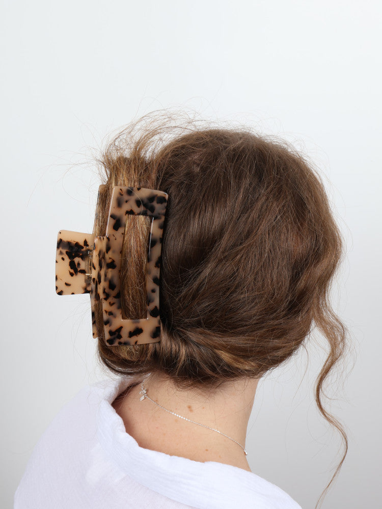 Claw Clip - Acetate Jumbo Elongated Rectangle - Leopard