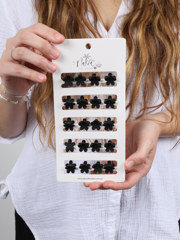 Claw Clip - Set of 20 - Black - Mini Flowers