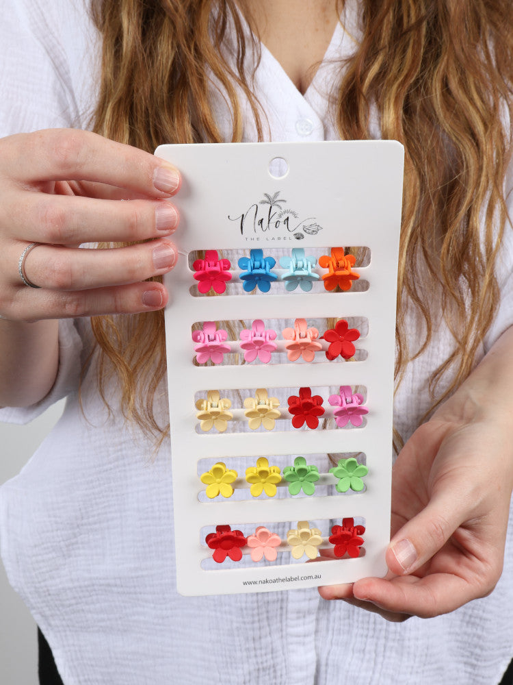 Claw Clip - Set of 20 - Multi-Coloured - Mini Flowers