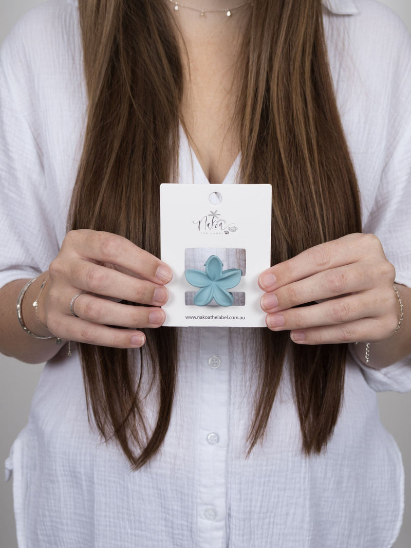 Claw Clip -- Frangipani Flower - Small - Blue