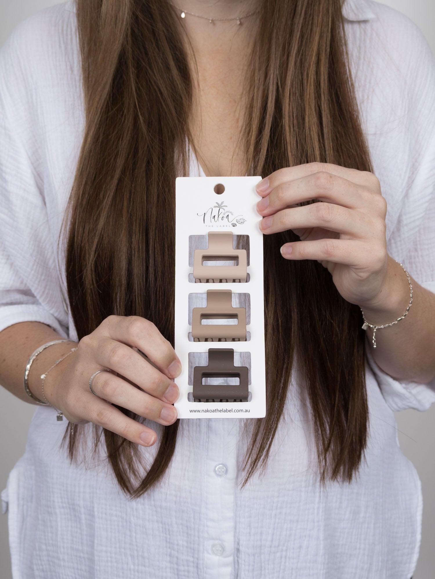 Claw Clip -- Set of 3 - Beige Trio - Square