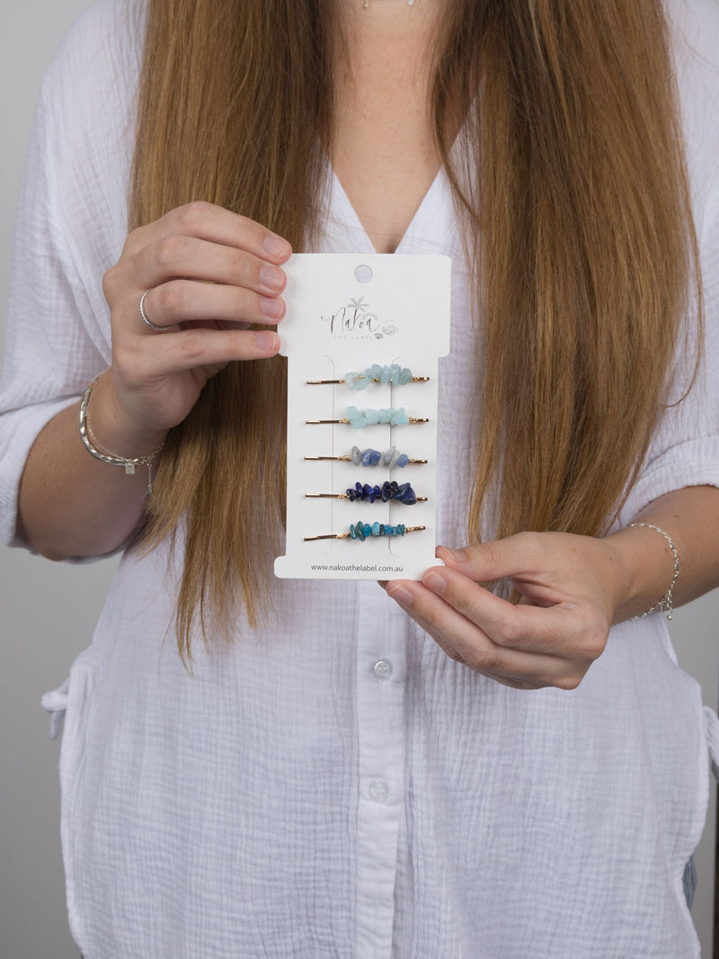 Crystal Beaded Hair Pins -- Ocean