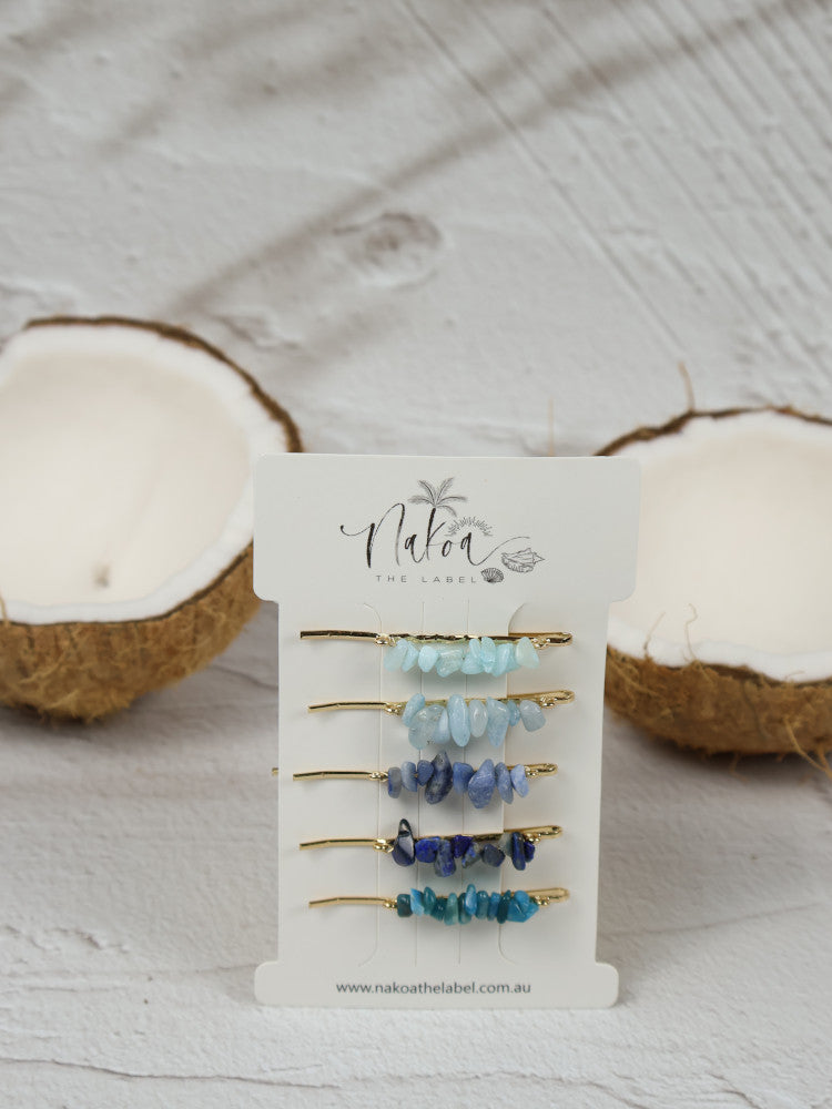 Crystal Beaded Hair Pins - Ocean