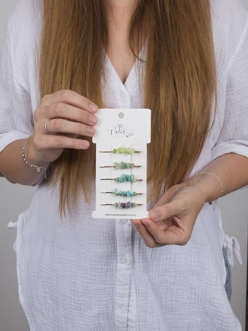 Crystal Beaded Hair Pins -- Lagoon