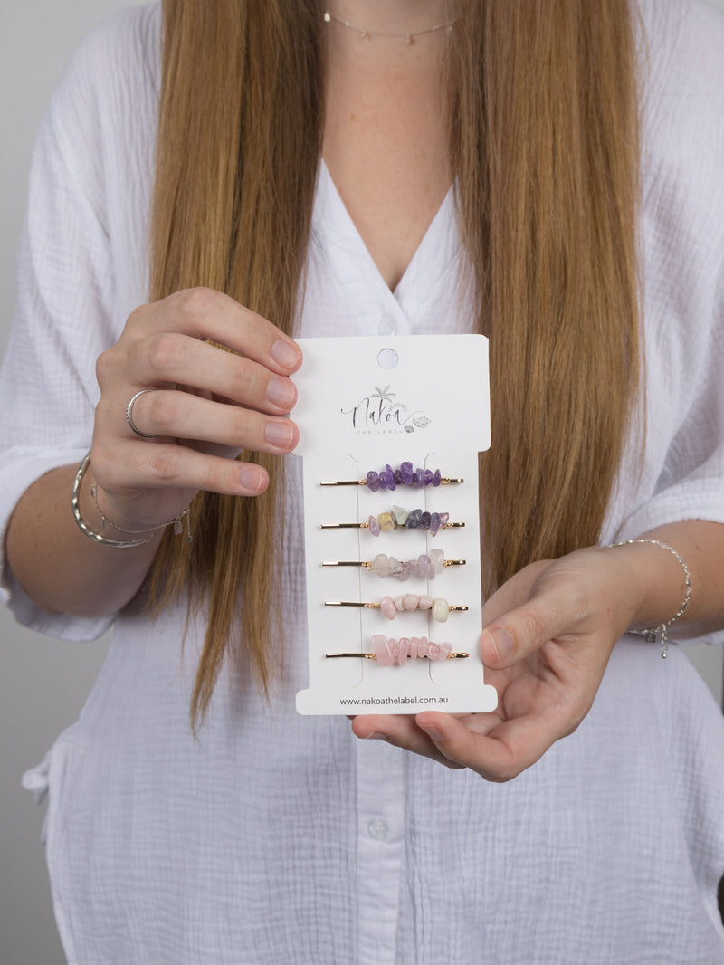 Crystal Beaded Hair Pins -- Sorbet