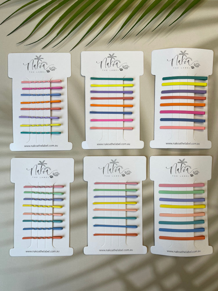 Hair Pins - Set of 8 - Rainbow - Bright - Thin