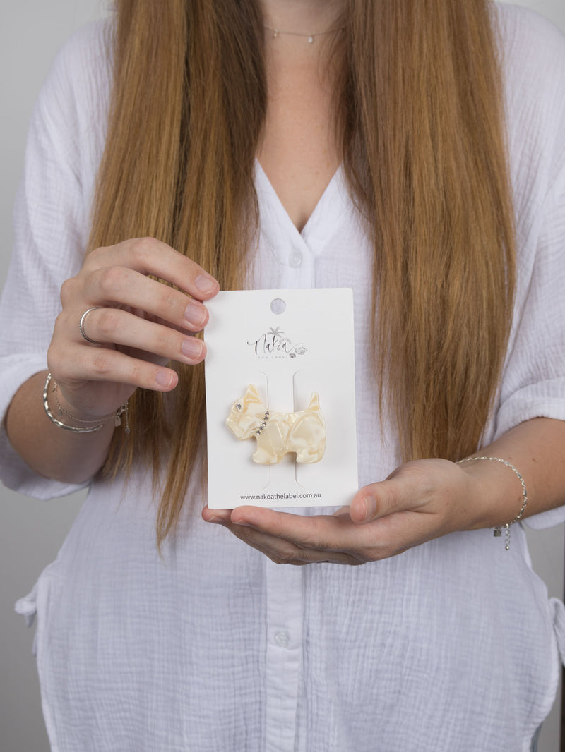 Diamonte Dog Hair Clip - Acetate - Almond