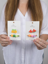 Tropicana Hair Clips - Set of 2 - Watermelon & Flowers