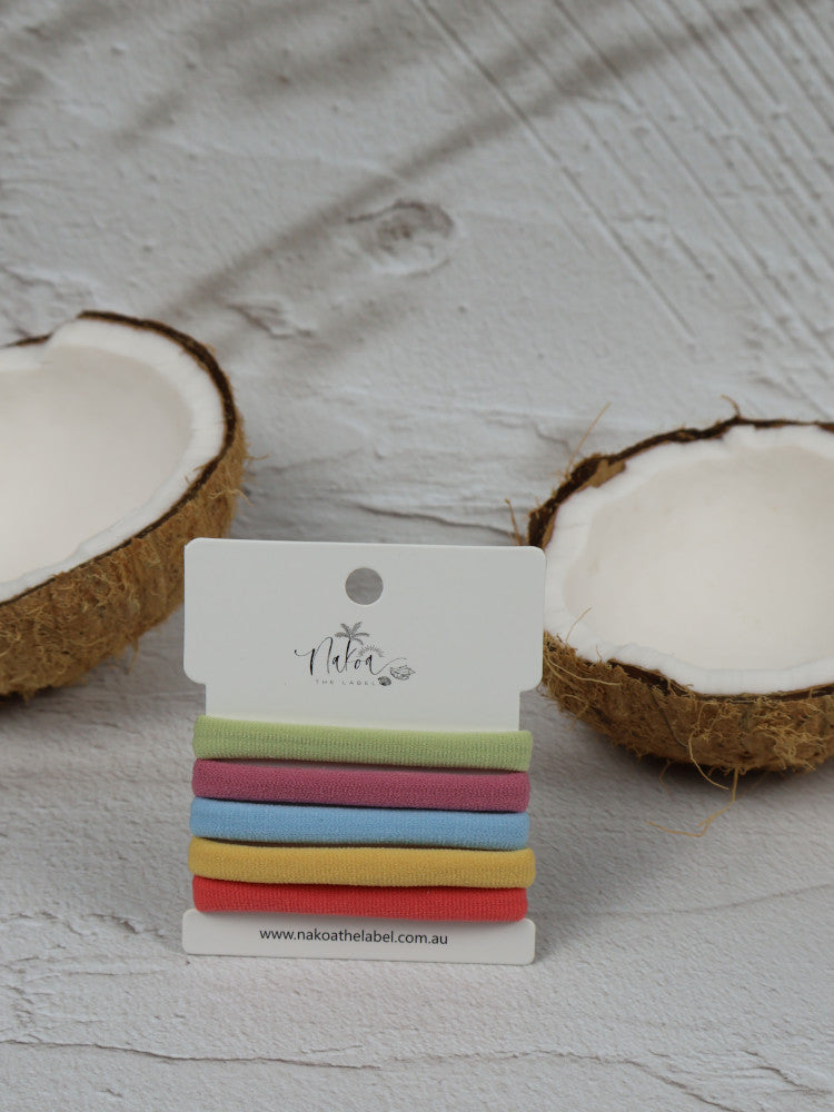 Super Stretchy Elastic Hair Ties - Set of 5 - Pastel - Donut
