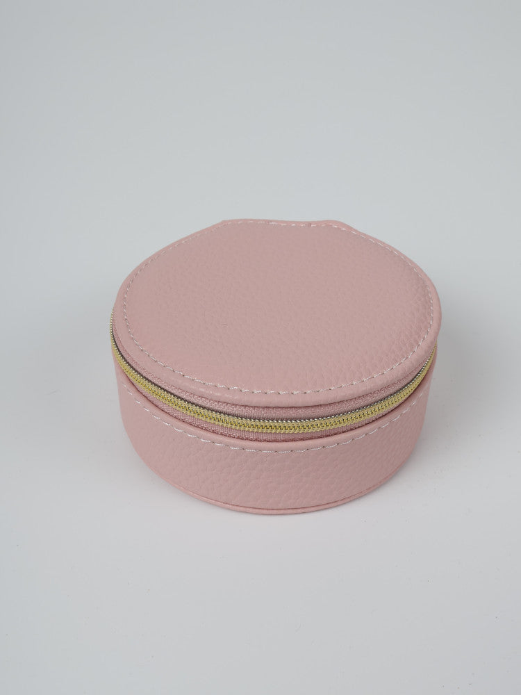 Vegan PU Leather Jewellery Box - Round - Light Pink - Small