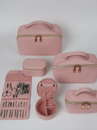 Vegan PU Leather Jewellery Box - Round - Light Pink - Small