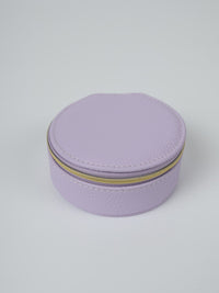 Vegan PU Leather Jewellery Box - Round - Light Purple - Small