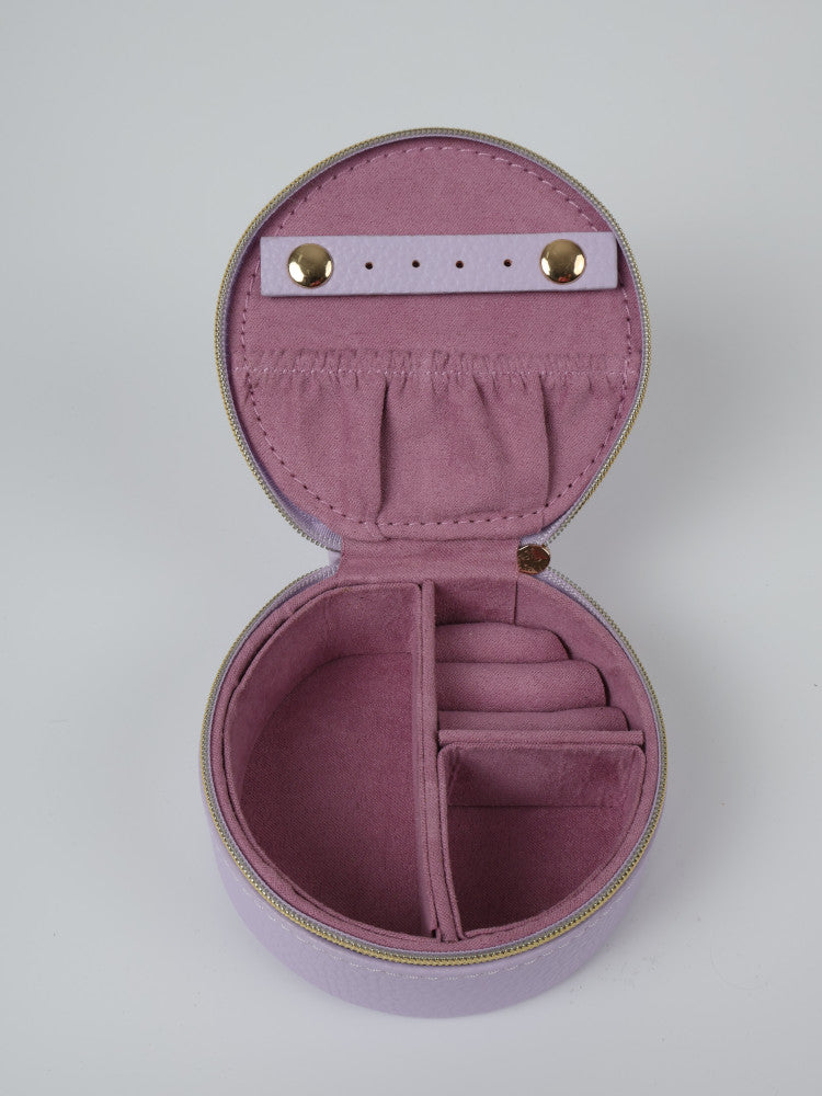 Vegan PU Leather Jewellery Box - Round - Light Purple - Small