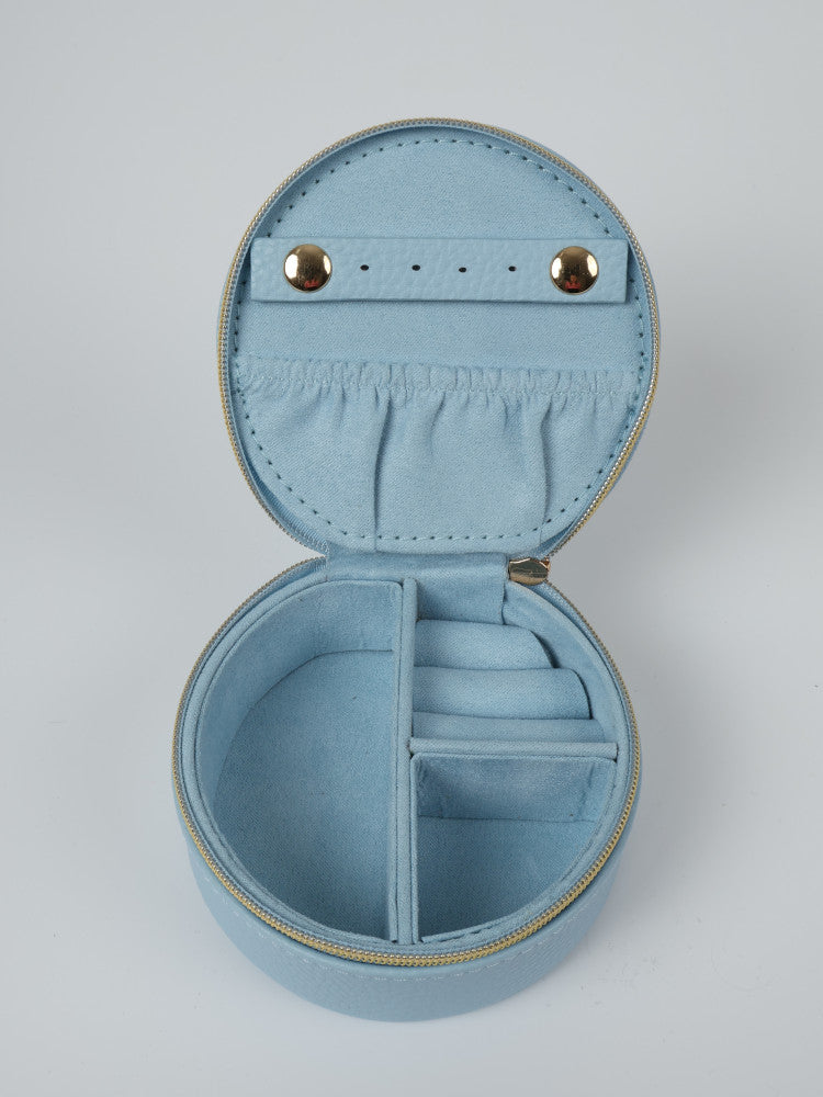 Vegan PU Leather Jewellery Box - Round - Light Blue - Small